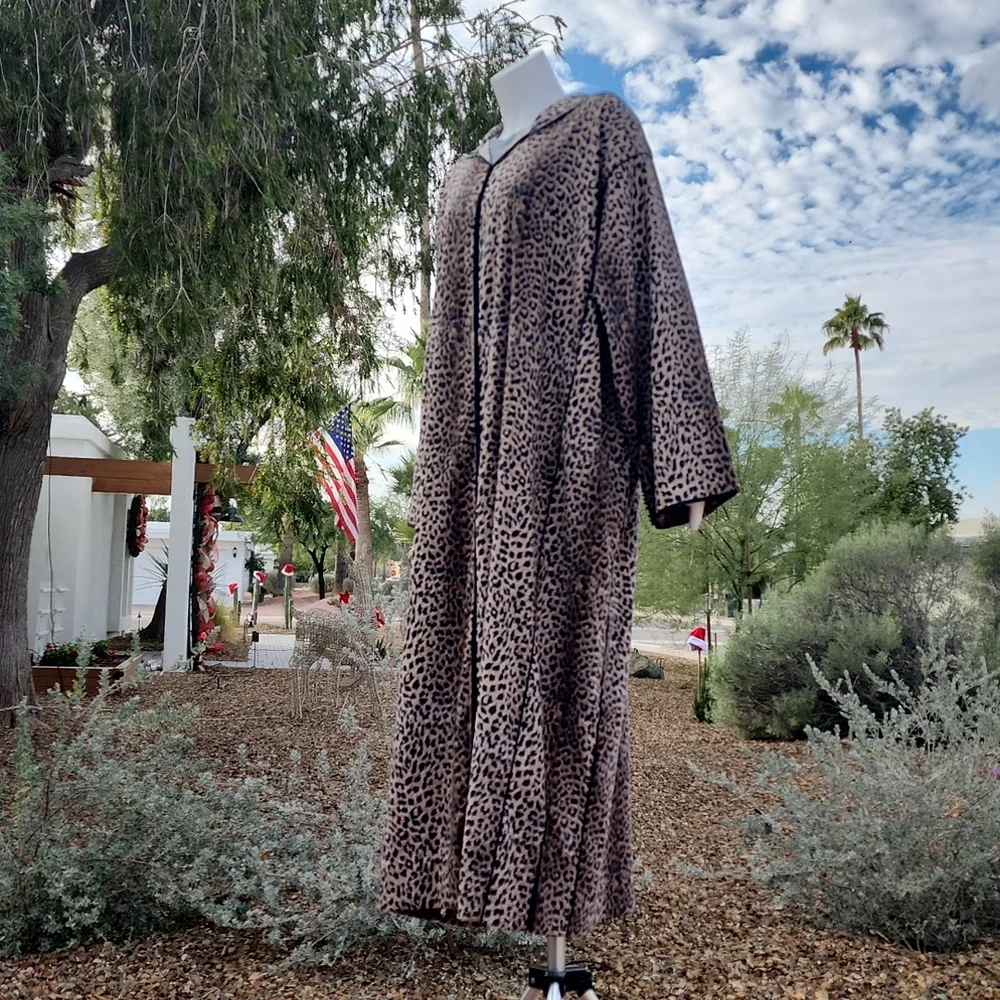 VINTAGE HANDMADE Moroccan Kaftan XL 1X 2X Leopard Hooded Abaya Boho Luxe Robe - Picture 6 of 17